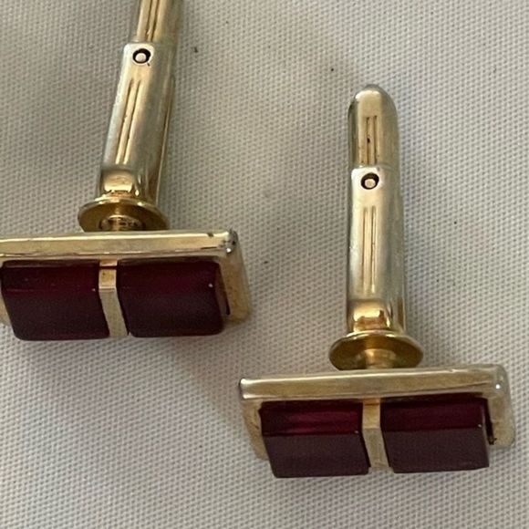 Vintage-1950s-signed Hickok double red & gold bullet back cuff links w/gift box - Picture 5 of 12